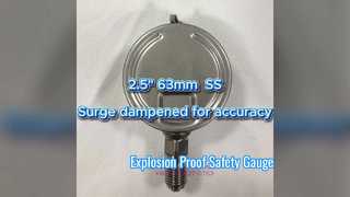 2,5" 63mm 0~1,6MPa/0~16kgf/cm2 amortecido contra sobretensão para precisão Todo em aço inoxidável, mostrador vertical, baioneta