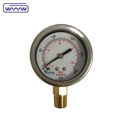 -30inHg Vacuum Compound Gauge Oil Filling Bottom Connection 1/4&quot; Bsp 2&quot; Pressurímetro