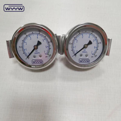 ss304 tomada hidráulica 1/4&quot; bsp 2,5&quot; axial líquido preenchido de pinça manômetro de pressão