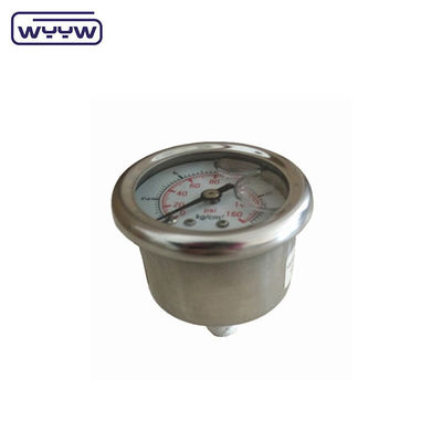 40mm ceneter volta OEM 1/4 &quot;bsp npt 1,5 polegadas rosto glicerina preenchido manômetro de pressão