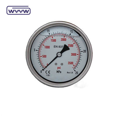 63mm EN837-1 água hidráulica 0-10bar/psi óleo de entrada axial glicerina manômetro de pressão preenchido 2,5&quot;