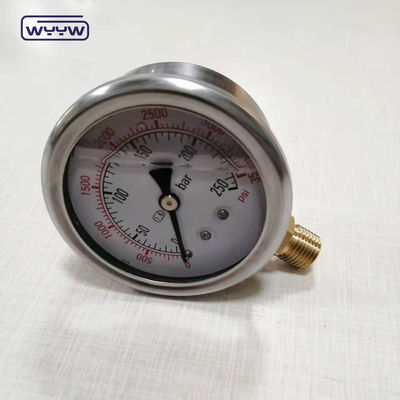 Medição de pressão de vácuo de conexão inferior 1/4 BSPT personalizável preenchida com óleo