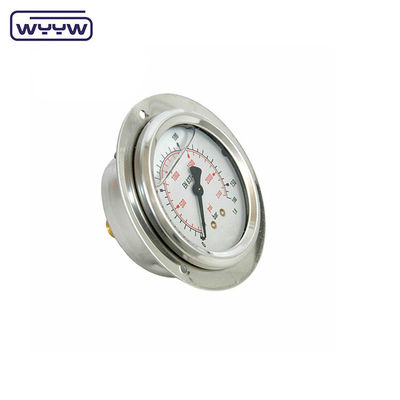 EN837-1 Medidor de pressão com flange frontal com 25 bar e 63 mm, cheio de óleo