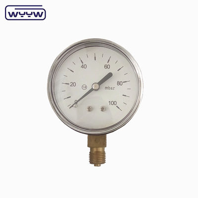 aço preto 1/4&quot;npt bsp fio de latão precisão radial 1,6 manômetro de baixa pressão ar manômetro de pressão 60mbar