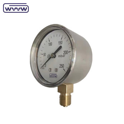 Manômetro de baixa pressão de aço inoxidável Mbar Bellows 63mm 0-6 Kpa Pressímetro