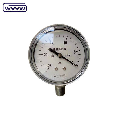 MMWC &amp; Mbar 63mm Manômetro de pressão de cápsula Material de aço inoxidável