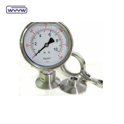 SS316 Pressímetro sanitário de silicone 100 mm 1,6% de precisão