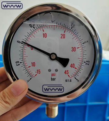 SS304 Caso Composto Medidor Medidor de Pressão Direção Radial -1-1bar -15-15psi 100mm Enchimento de óleo