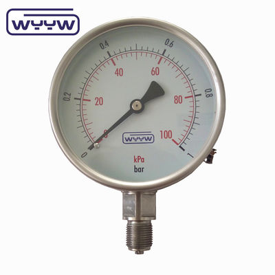 Manômetro de pressão de aço inoxidável de 100 mm SS304 Manômetro de pressão hidráulico