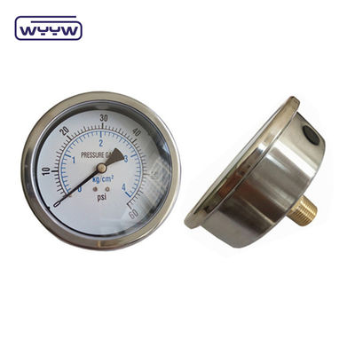Medidor de pressão à prova de vibração de aço inoxidável de 4 polegadas, cheio de óleo, com um amplo intervalo de pressão de Mbar