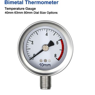 Medidor de temperatura de termômetro bimetal com 40mm 63mm 80mm Opções de tamanho do mostrador