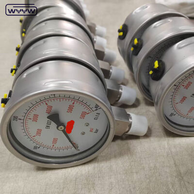 Manômetro com anel de bisel preenchido com silicone e glicerina, mostrador de 100mm e montagem inferior para aplicações industriais