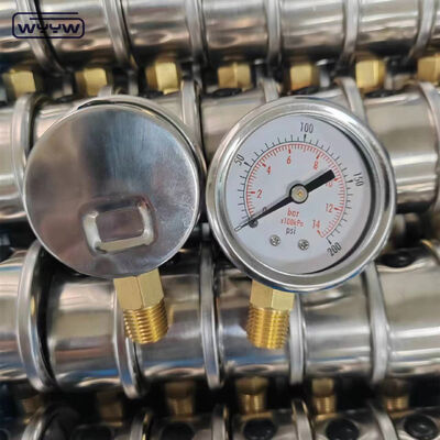 Stainless Steel 50mm Glycerine Filled Liquid Filled Pressure Gauge with Bottom Mount 14Bar/200Psi