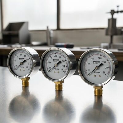 Medidor de pressão de aço inoxidável de alta qualidade com dupla escala e precisão de 1,6%