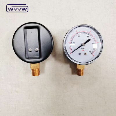 63mm 100mbar Casca de aço preto Medidor de pressão de cápsula para gás com montagem inferior