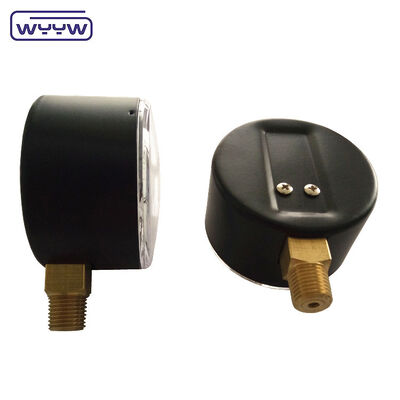 63mm 100mbar Casca de aço preto Medidor de pressão de cápsula para gás com montagem inferior