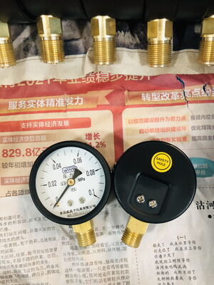 Medidor de pressão seco de utilidade negra com escala de aviso de cor e tamanhos de mostrador de 60 mm e 100 mm com conexão inferior de latão à prova de vazamento
