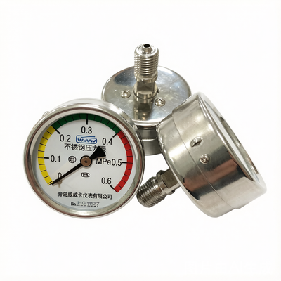 60mm Compact Dial All Stainless Steel Pressure Gauge with Tri-Color Warning Scale